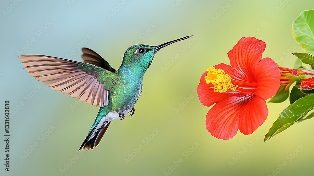 Naklejka premium Hummingbird and Hibiscus: A Moment of Grace