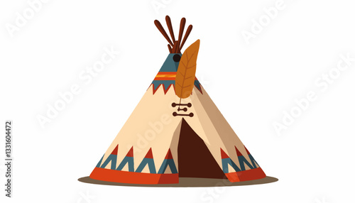 Traditional Native American tipi with geometric patterns, cultural symbol