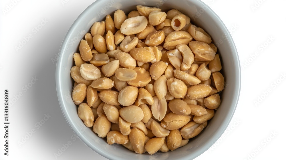 Raw Shelled Peanuts in White Bowl on White Background Raw Shelled Peanuts in White Bowl on White Background