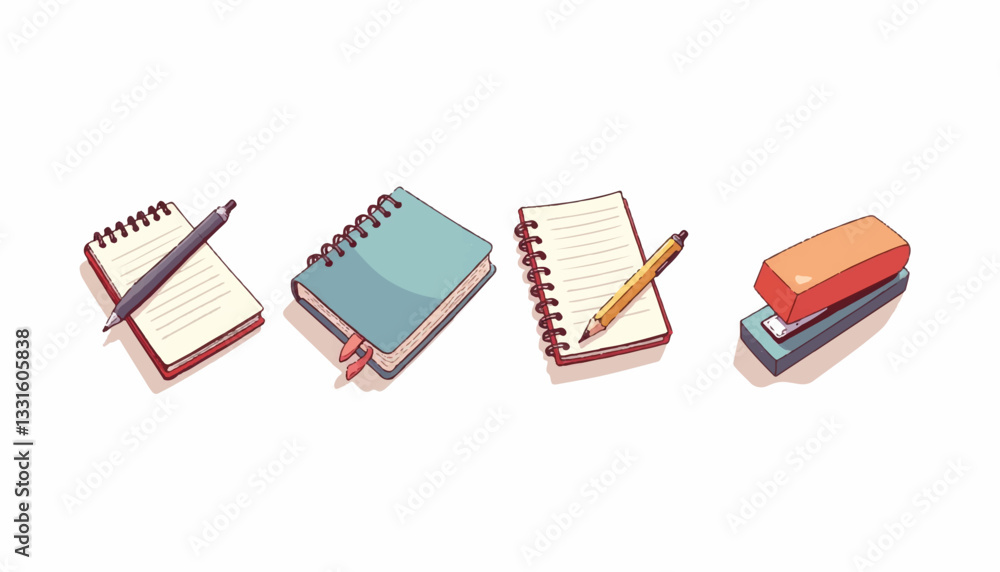 Geometric office supplies in flat vector style, creative workspace Geometric office supplies in flat vector style, creative workspace