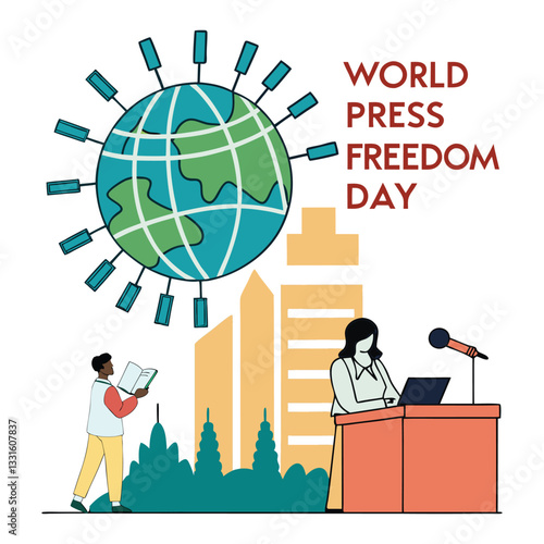 World Press Freedom Day Digital Artwork – Globe, Journalists, and Free Speech Advocacy in Modern Media