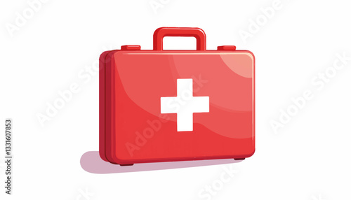Red first aid kit with white cross on clean background, health concept
