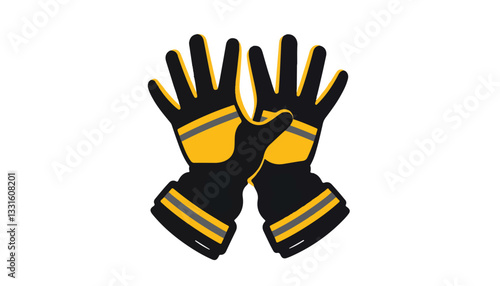 Firefighter gloves in geometric design on white background, safety symbolism