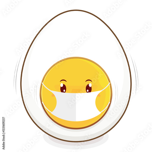 egg boiled wear medical mask cartoon cute