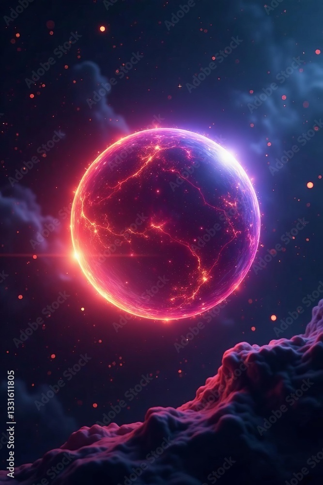 Obraz premium Digital artwork of glowing plasma sphere in dark space, digital, glowing