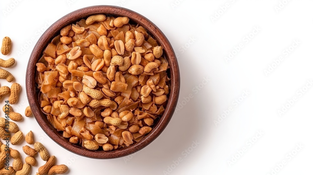 Mixed Nuts in Wooden Bowl on White Background with Nuts Around Mixed Nuts in Wooden Bowl on White Background with Nuts Around