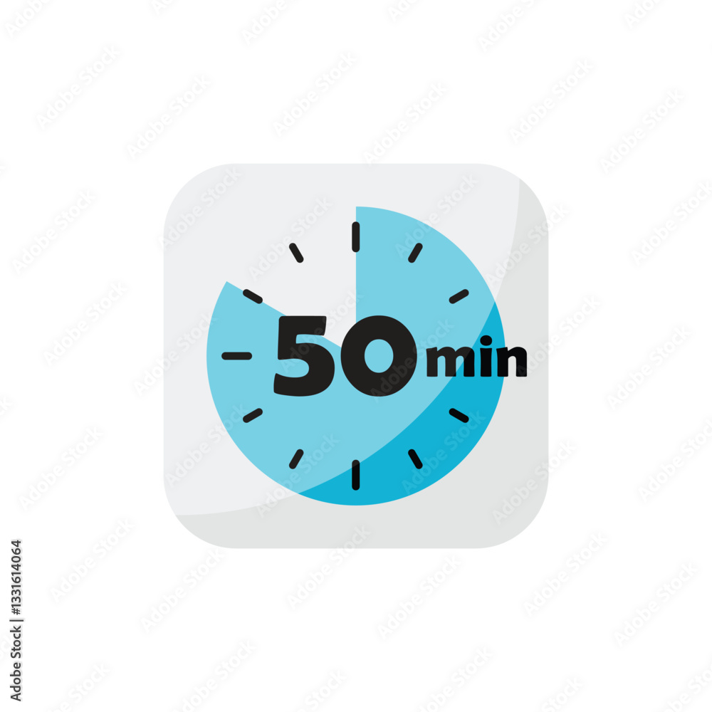 50 minutes on stopwatch icon in flat style. Clock face timer vector illustration on isolated background. Countdown sign business concept. 50 minutes on stopwatch icon in flat style. Clock face timer vector illustration on isolated background. Countdown sign business concept.
