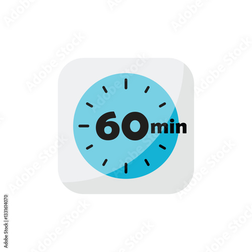 60 minutes on stopwatch icon in flat style. Clock face timer vector illustration on isolated background. Countdown sign business concept.