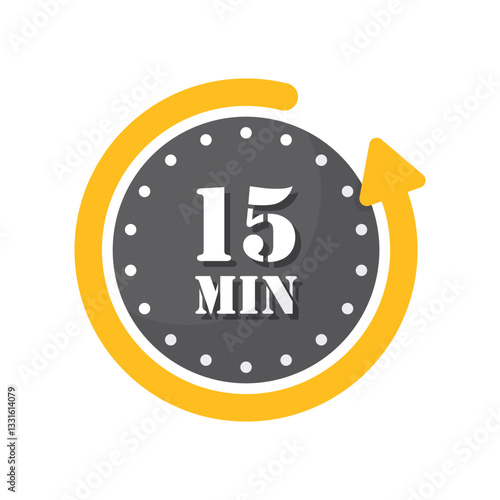 15 minutes on stopwatch icon in flat style. Clock face timer vector illustration on isolated background. Countdown sign business concept.