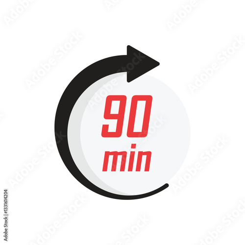 90 minutes on stopwatch icon in flat style. Clock face timer vector illustration on isolated background. Countdown sign business concept.