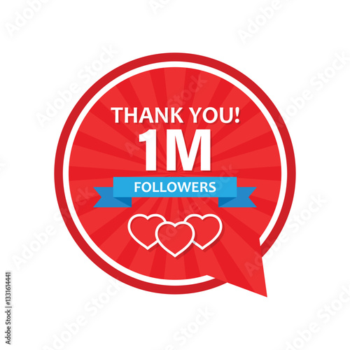 Thank you 1000000 followers icon in flat style. Subscription amount vector illustration on isolated background. 1m follower sign business concept.