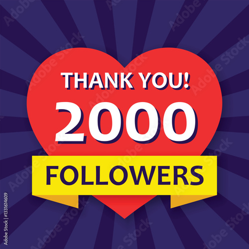 Thank you 2000 followers icon in flat style. Subscription amount vector illustration on isolated background. 2k follower sign business concept.