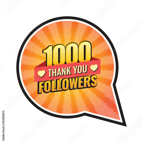 Thank you 1000 followers icon in flat style. Subscription amount vector illustration on isolated background. 1k follower sign business concept.