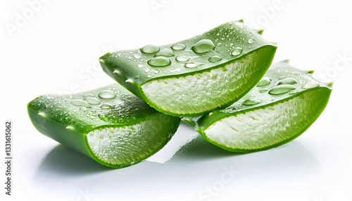 Wallpaper Mural fresh cuts of aloe vera leaf covered with water drops isolated on white background Torontodigital.ca