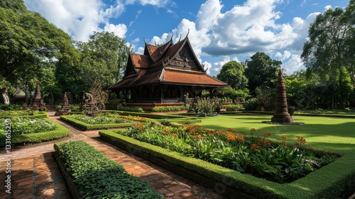 Wallpaper Mural A beautifully landscaped garden at Mahachedi Chaimongkol Temple, enhancing the tranquil atmosphere of the sacred grounds. Torontodigital.ca