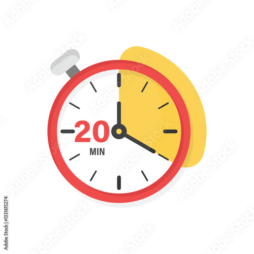 20 minutes on stopwatch icon in flat style. Clock face timer vector illustration on isolated background. Countdown sign business concept.