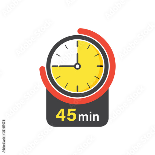 45 minutes on stopwatch icon in flat style. Clock face timer vector illustration on isolated background. Countdown sign business concept.