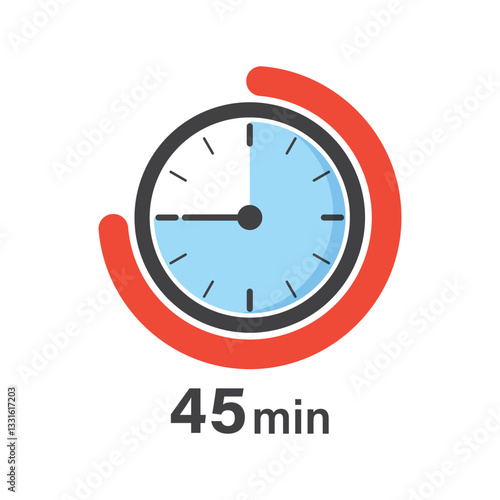 45 minutes on stopwatch icon in flat style. Clock face timer vector illustration on isolated background. Countdown sign business concept.