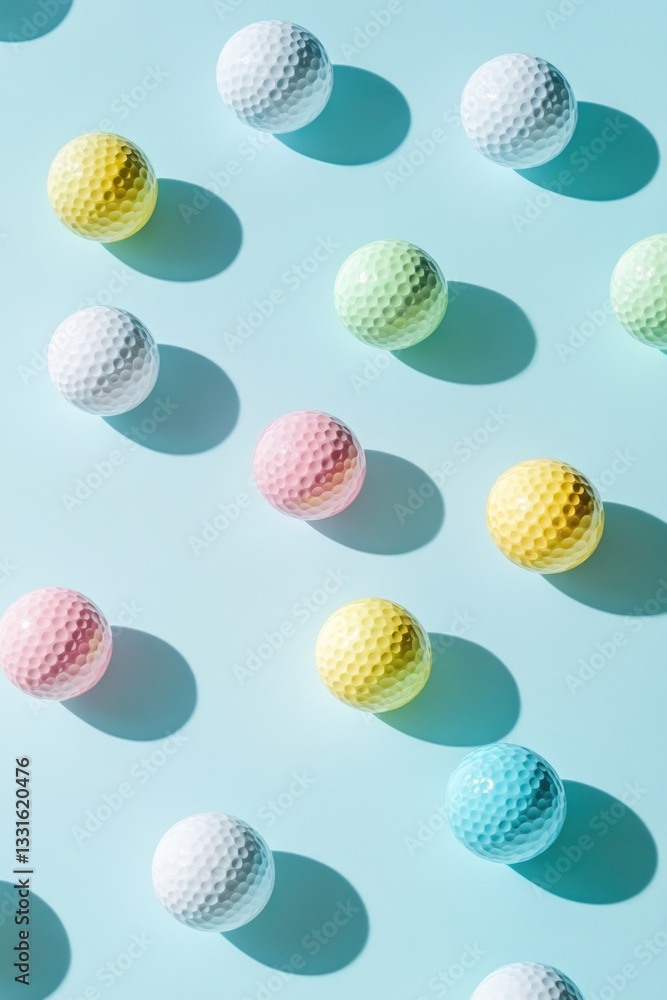 Fototapeta premium A group of golf balls placed on a blue surface, great for sports or leisure images