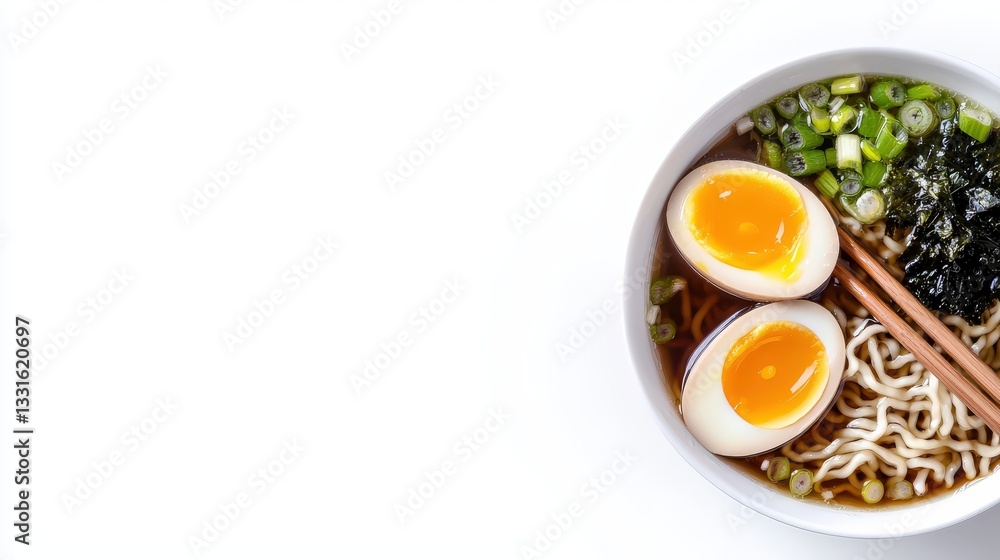 Delicious Ramen Bowl with Soft Boiled Eggs and Fresh Ingredients Delicious Ramen Bowl with Soft Boiled Eggs and Fresh Ingredients