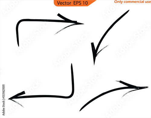 Black arrows, ink line, grunge arrows brush strokes, ink paint set, EPS 10. Only commercial use	
