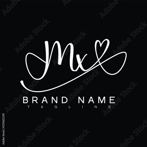 MX Handwritten initial letter with love . MX simple signature vector logo with Hart shape variation, beauty, photography letter logo design. M X