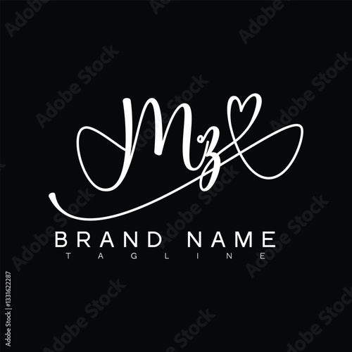 MZ Handwritten initial letter with love . MZ simple signature vector logo with Hart shape variation, beauty, photography letter logo design. M Z