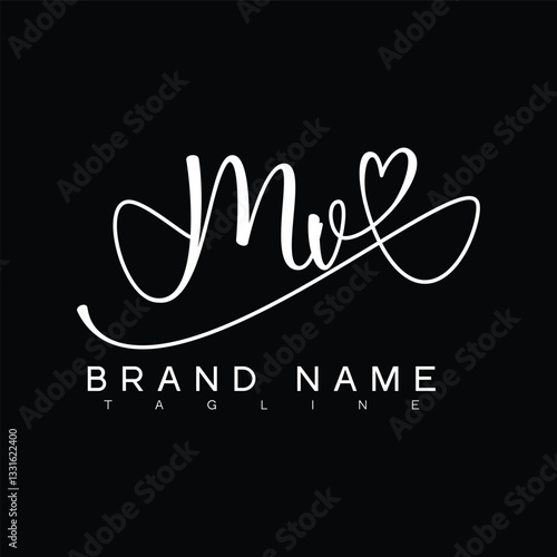 MV Handwritten initial letter with love . MV simple signature vector logo with Hart shape variation, beauty, photography letter logo design. M V