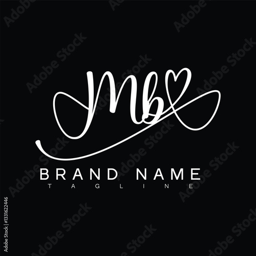 MB Handwritten initial letter with love . MB simple signature vector logo with Hart shape variation, beauty, photography letter logo design. M B