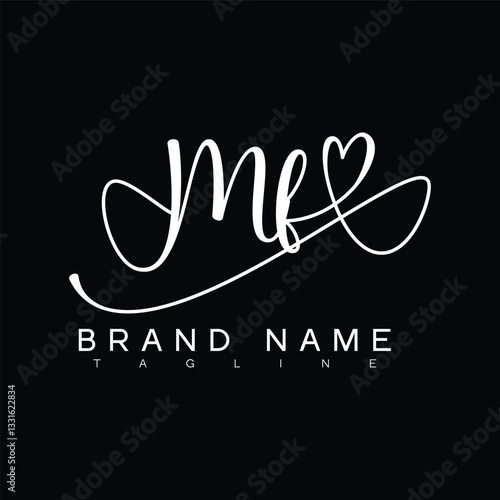 MF Handwritten initial letter with love . MF simple signature vector logo with Hart shape variation, beauty, photography letter logo design. M F