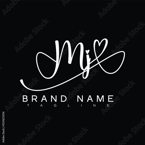 MJ Handwritten initial letter with love . MJ simple signature vector logo with Hart shape variation, beauty, photography letter logo design. M J