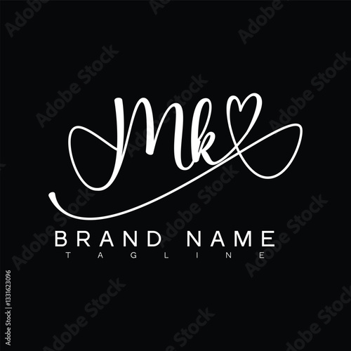 MK Handwritten initial letter with love . MK simple signature vector logo with Hart shape variation, beauty, photography letter logo design. M K
