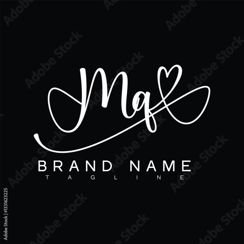 MQ Handwritten initial letter with love . MQ simple signature vector logo with Hart shape variation, beauty, photography letter logo design. M Q