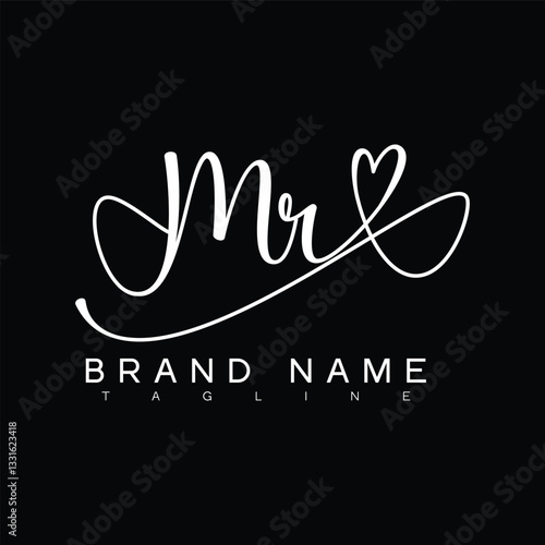 MR Handwritten initial letter with love . MR simple signature vector logo with Hart shape variation, beauty, photography letter logo design. M R