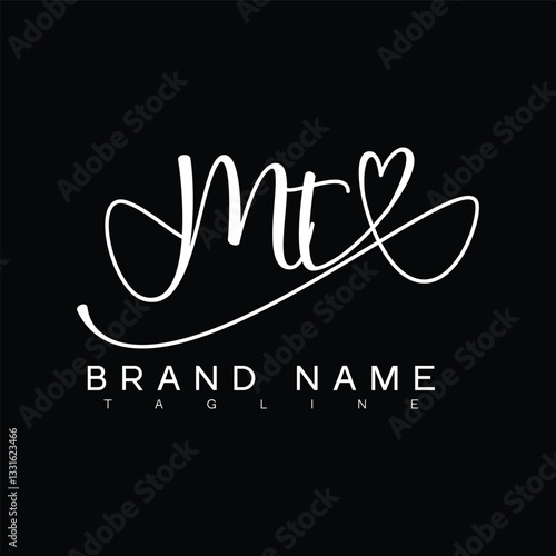 MT Handwritten initial letter with love . MT simple signature vector logo with Hart shape variation, beauty, photography letter logo design. M T