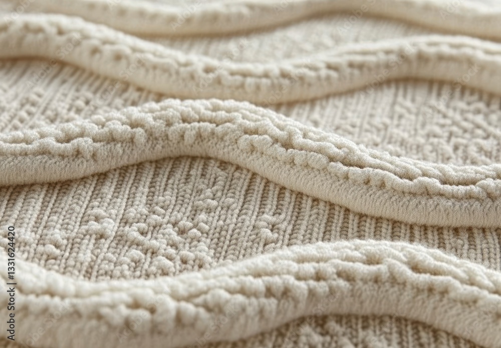 Close-up View of Textured Beige Fabric with Decorative Wavy Lines Close-up View of Textured Beige Fabric with Decorative Wavy Lines