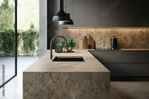 High-quality photo of a kitchen with modern elements, taken in a professional style