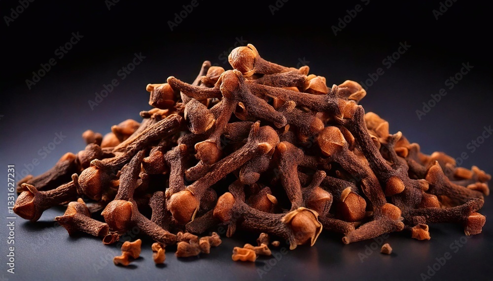 Fototapeta premium Clove seasoning displayed in a natural arrangement against a dark background