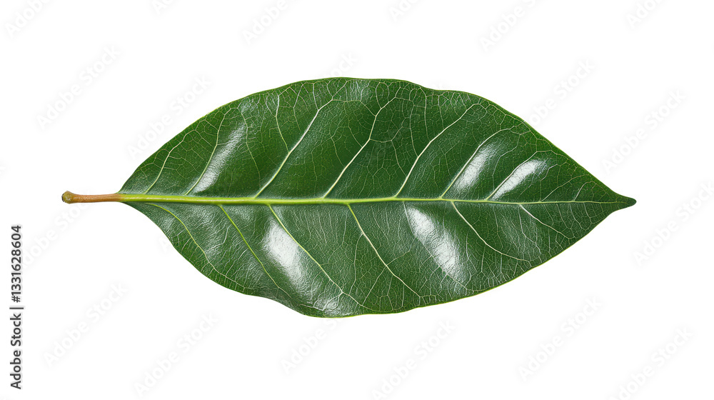 Obraz premium Verdant Bay Leaf: A Close-Up of Nature's Botanical Beauty, Revealing Intricate Veins and Fresh Green Hues in a Single, Isolated Leaf.