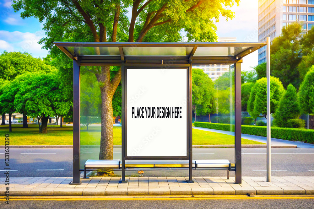 Obraz premium Bus Stop Shelter Mockup with Blank White Space for Your Design