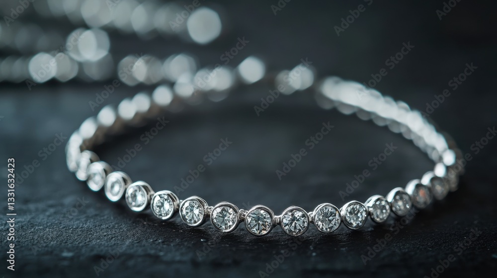 A small diamond bracelet displayed on a dark surface, creating a beautiful contrast with its sparkling stones. A small diamond bracelet displayed on a dark surface, creating a beautiful contrast with its sparkling stones.