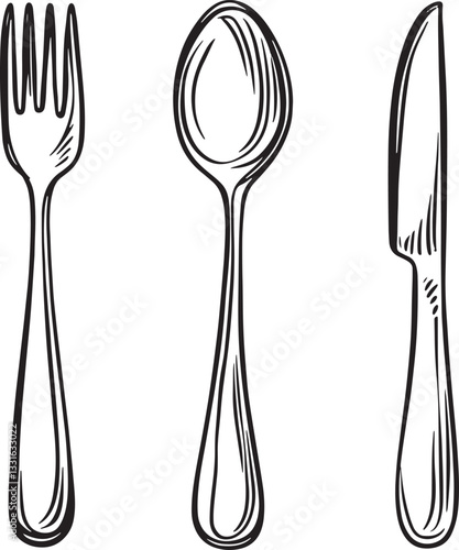 Hand drawn Elegant Cutlery Silhouette Set – Fork, Spoon, and Knife