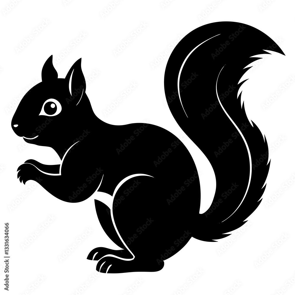 Obraz premium squirrel black silhouette vector, Simple silhouette Design vector icon with white background. Wild animal vector 