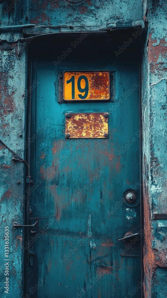 A blue door with a number sign is featured in this image, suitable for use in real estate or property listings A blue door with a number sign is featured in this image, suitable for use in real estate or property listings