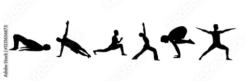 Silhouette of different male yoga poses