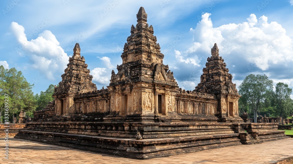 A wide shot of Mahachedi Chaimongkol Temple, highlighting the peaceful atmosphere and the temple's distinctive architectural features against the blue sky. A wide shot of Mahachedi Chaimongkol Temple, highlighting the peaceful atmosphere and the temple's distinctive architectural features against the blue sky.
