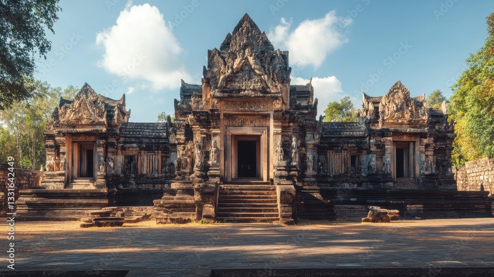 Fototapeta premium The grandeur of Mahachedi Chaimongkol Temple captured from the front, showcasing its detailed carvings and stunning architectural features.