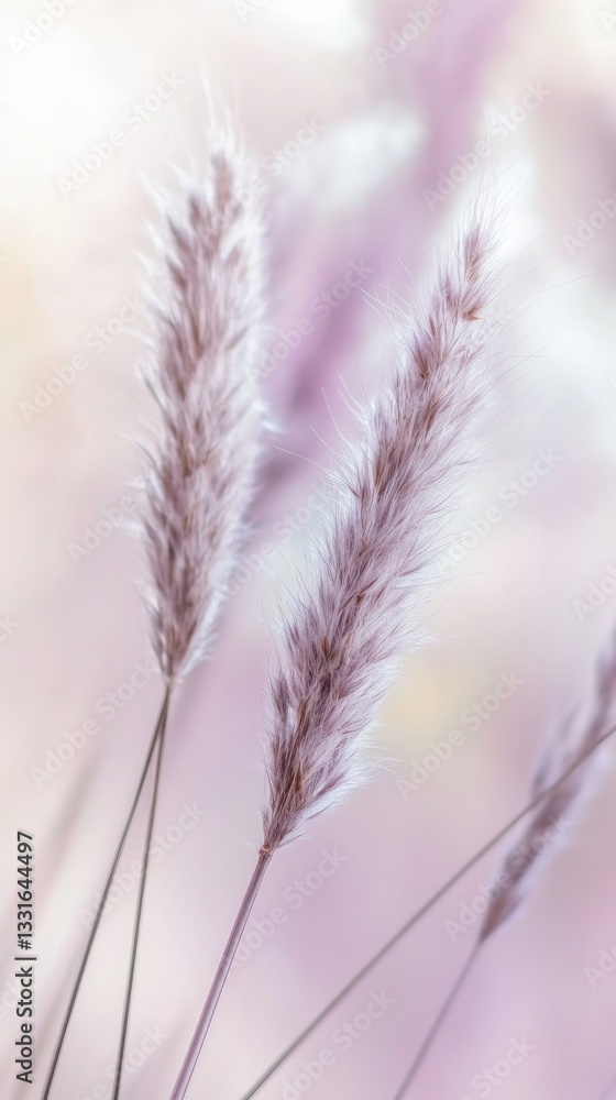 Fototapeta premium Soft, wispy grass against a dreamy pastel background in a serene natural setting