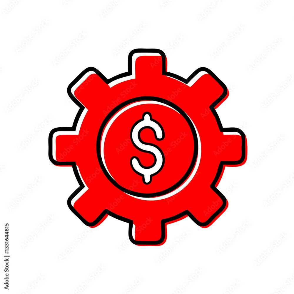 Red Gear Icon with Dollar Sign on White Background for Financial and Business Themes Red Gear Icon with Dollar Sign on White Background for Financial and Business Themes