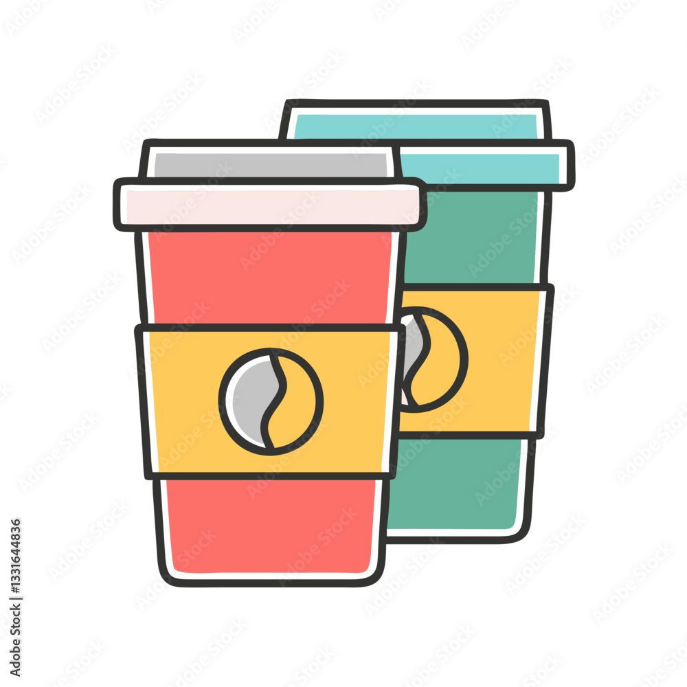 Colorful Coffee Cups Illustration Featuring Red and Green Disposable Coffee Containers Colorful Coffee Cups Illustration Featuring Red and Green Disposable Coffee Containers